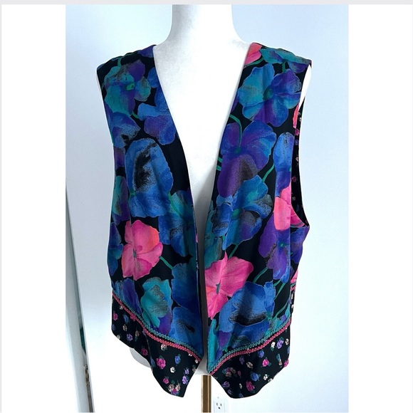 🇨🇦Suttles & Seawinds Vintage 1990s Quilted Floral Vest – Pink Purple Blue Green - Picture 14 of 16